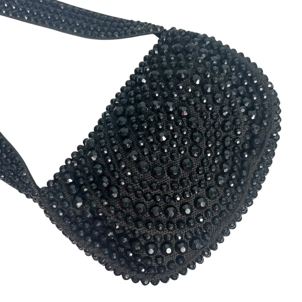 Vintage 60s Roger Van S Black Beaded Shoulder Bag Evening Purse Chunky Zipper